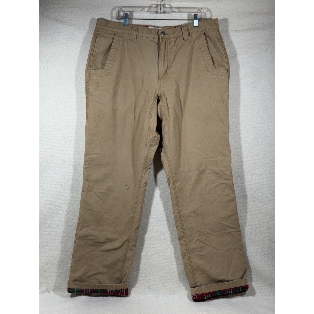 Mountain Khakis Relaxed Fit Pants Mens 38x36 Tan Plaid Lined Outdoorsy‎ Workwear